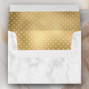 White Marble and Gold Foil Polka Dots Pattern Envelope