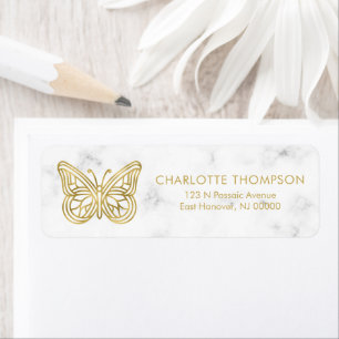 White Marble and Gold Geometric Butterfly