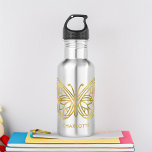 White Marble and Gold Geometric Butterfly 532 Ml Water Bottle<br><div class="desc">Modern and trendy white marble and printed gold foil geometric butterfly personalized design.</div>