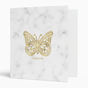  White Marble and Gold Geometric Butterfly Binder