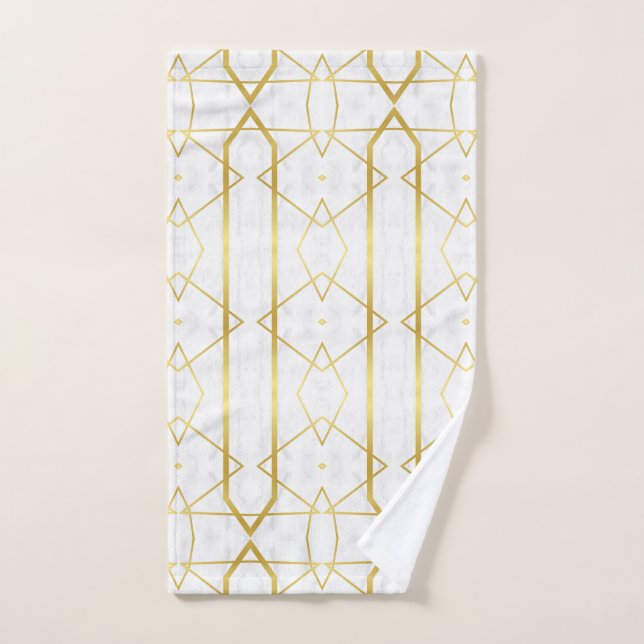 White Marble and Gold Geometric pattern Hand Towel (Hand Towel)