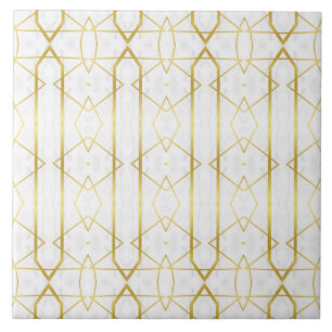 White Marble and Gold Geometric pattern Tile