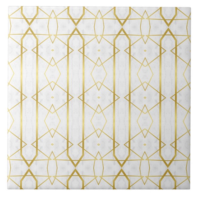White Marble and Gold Geometric pattern Tile (Front)