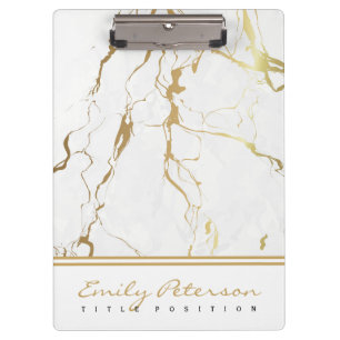 White Marble And Gold Grain Clipboard