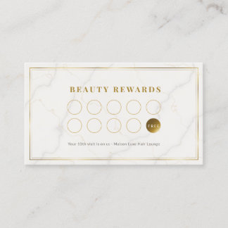 White Marble and Gold Salon Loyalty Rewards Appointment Card
