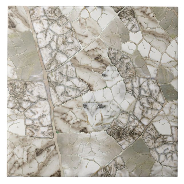 White Marble and Pearl Leaf structure Tile (Front)