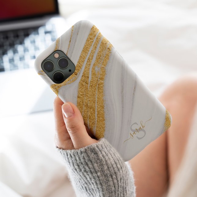 White Marble and Printed Gold Glitter Case-Mate iPhone Case (Creator Uploaded)