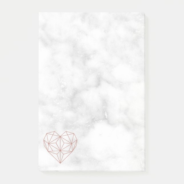 White Marble and Rose Gold Foil Geometric Heart Post-it Notes (Front)