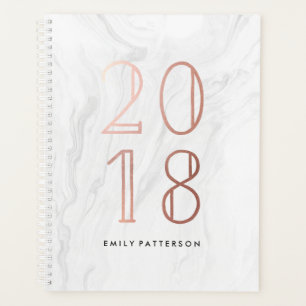 White Marble and Rose Gold   Personalized Planner