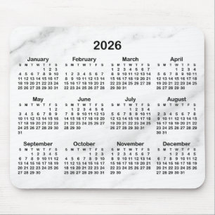 White Marble Black 2026 Calendar Mouse Pad
