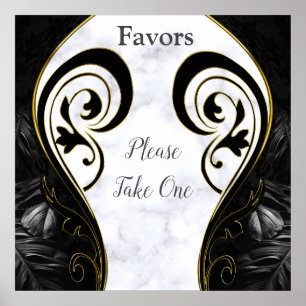 White Marble - Black Abstract Favours Poster