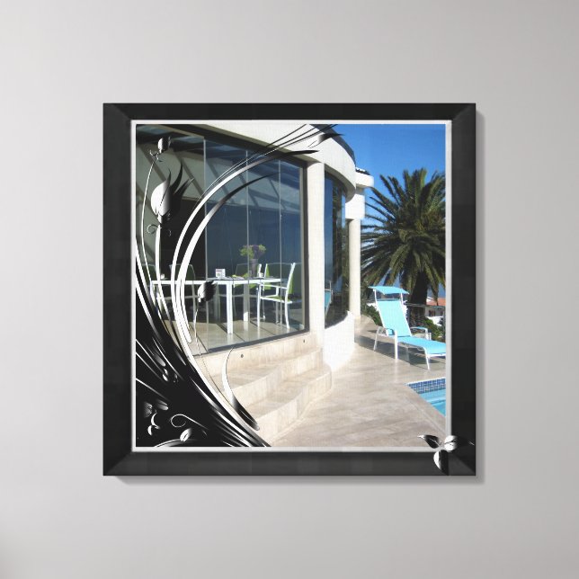 White Marble - Black Abstract Filigree Canvas Print (Front)