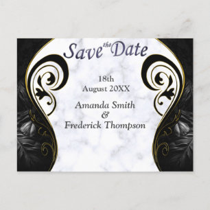 White Marble - Black Abstract Tulip Save the Dates Announcement Postcard