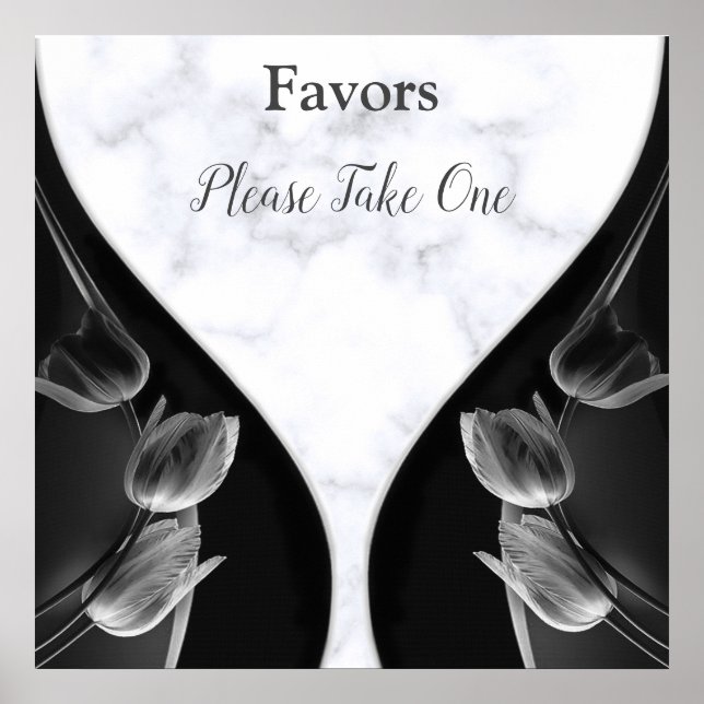 White Marble - Black Abstract Tulips Favours Poster (Front)