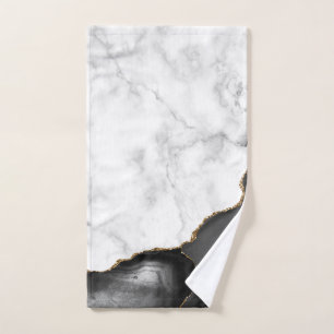 White Marble Black Agate Gold Glitter Hand Towel