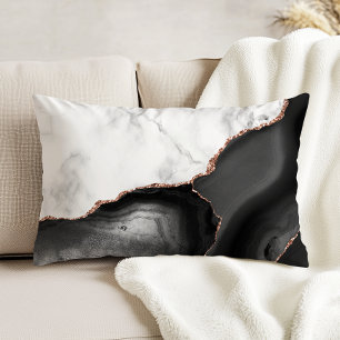 White Marble Black Agate Rose Gold Glitter Accent Pillow