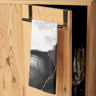 White Marble Black Agate Rose Gold Glitter Kitchen Towel