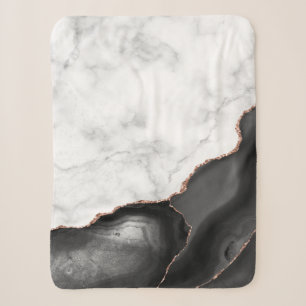 White Marble Black Agate Rose Gold Glitter Sherpa Blanket