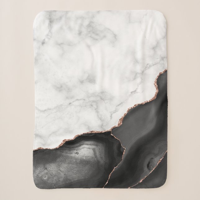 White Marble Black Agate Rose Gold Glitter Sherpa Blanket (Front)