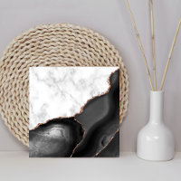 White Marble Black Agate Rose Gold Glitter
