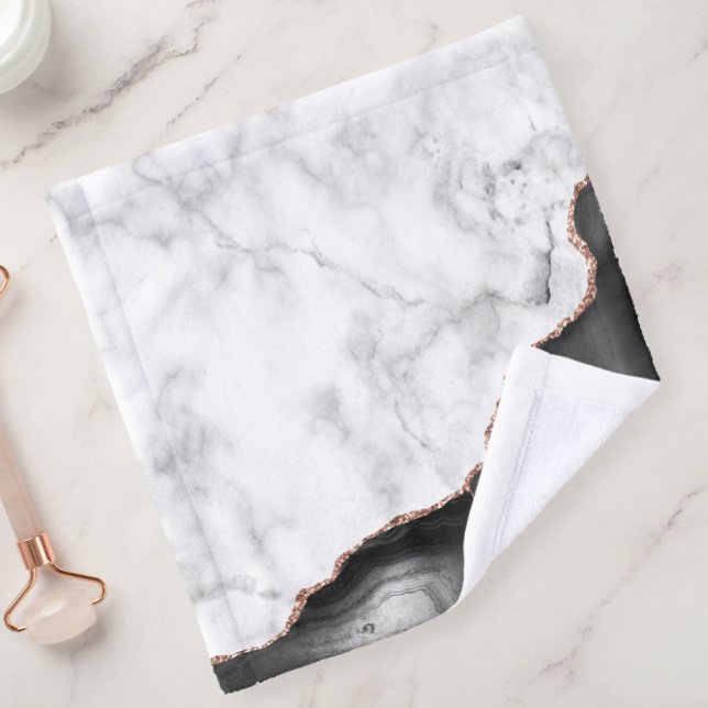 White Marble Black Agate Rose Gold Glitter Wash Cloth (Creator Uploaded)
