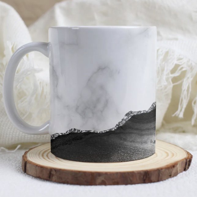 White Marble Black Agate Silver Glitter  Coffee Mug (Creator Uploaded)