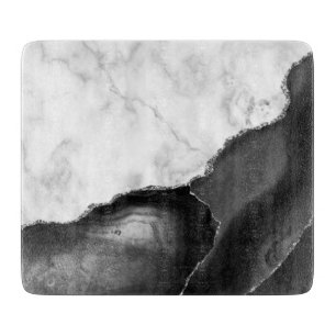 White Marble Black Agate Silver Glitter Cutting Board