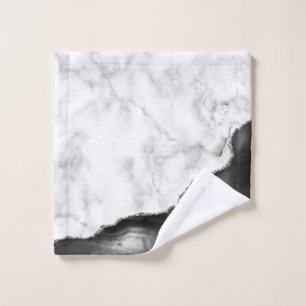 White Marble Black Agate Silver Glitter Wash Cloth