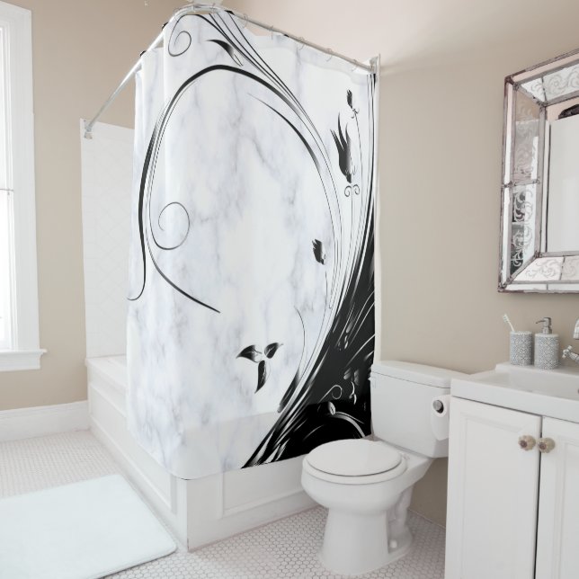 White Marble, Black Filigree Graphic (In Situ)