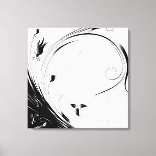White Marble, Black Filigree Graphic Canvas Print