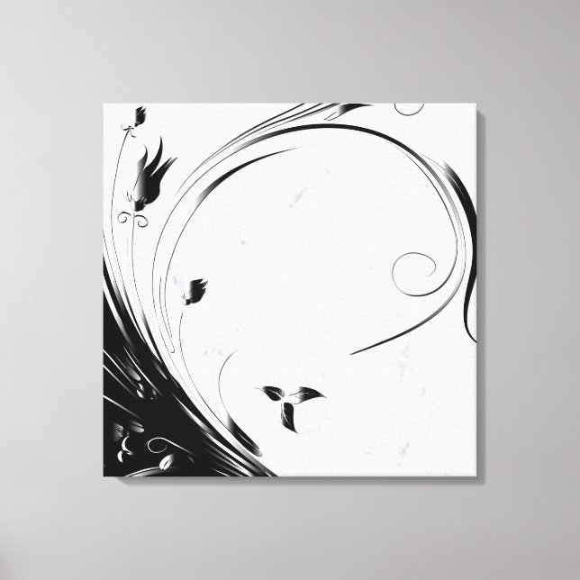 White Marble, Black Filigree Graphic Canvas Print (Front)