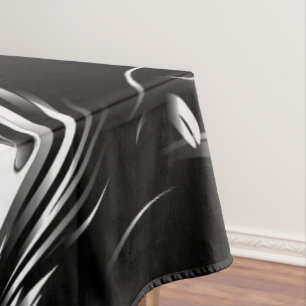 White Marble, Black Filigree Graphic Tablecloth