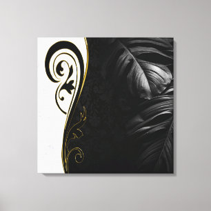 White Marble,Black,Gold Filigree Canvas Print