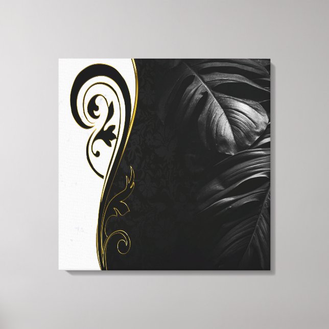 White Marble,Black,Gold Filigree Canvas Print (Front)