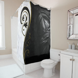 White Marble, Black, Gold Filigree Graphic
