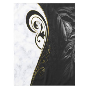 White Marble, Black, Gold Filigree Graphic Tablecloth