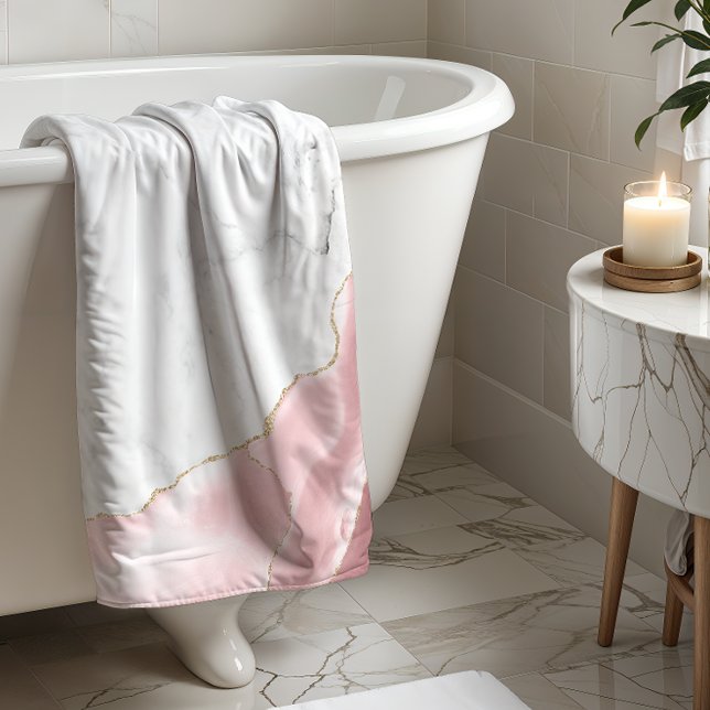 White Marble Blush Pink Agate Gold Glitter Hand Towel (Creator Uploaded)