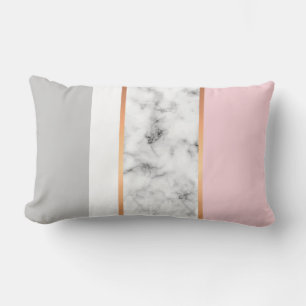 White Marble Blush Pink Gold Colorblock Lumbar Pillow