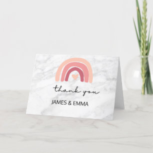 White Marble Blush rainbow  Thank You Card