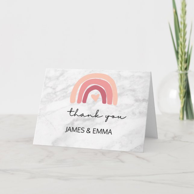 White Marble Blush rainbow  Thank You Card (Front)