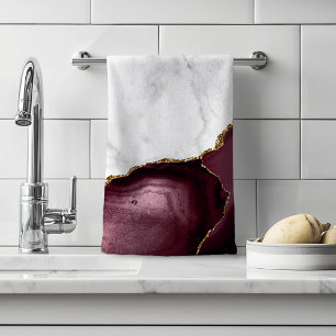 White Marble Burgundy Agate Gold Glitter