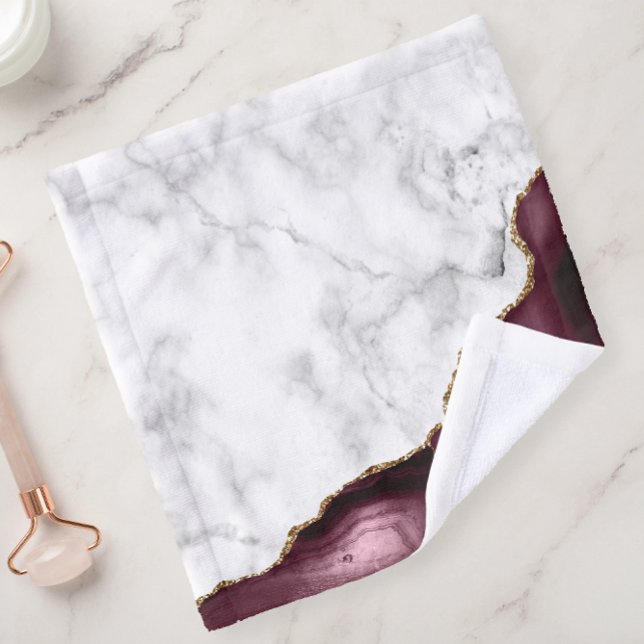 White Marble Burgundy Agate Gold Glitter Wash Cloth (Creator Uploaded)