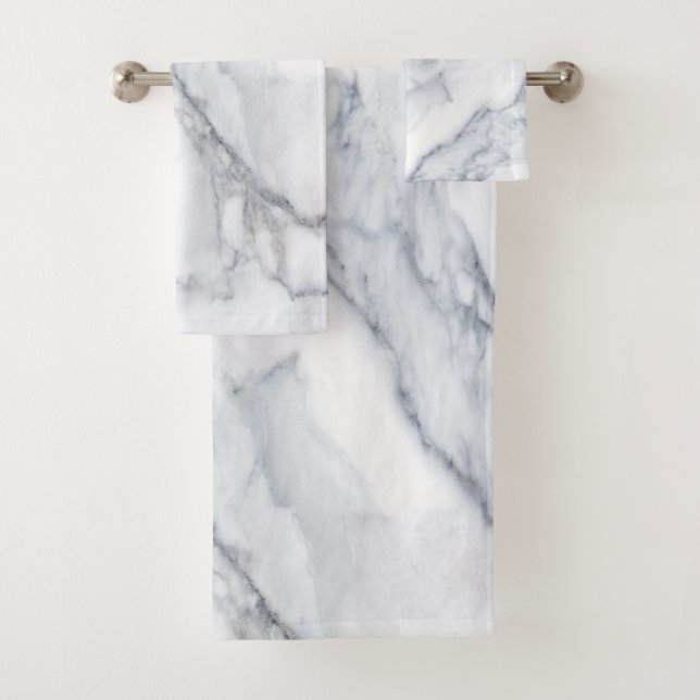 White Marble Carrara Calacatta Texture Bath Towel Set (Insitu)
