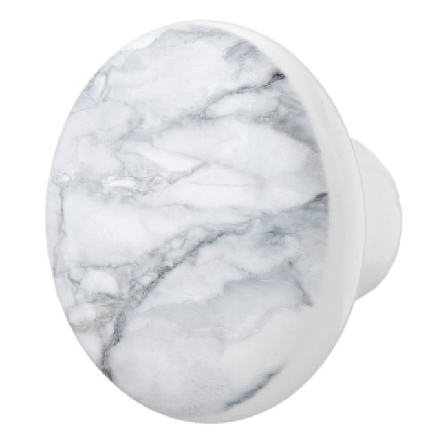 White Marble Carrara Calacatta Texture  Ceramic Knob (Right)