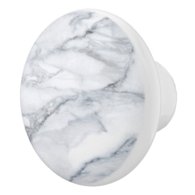 White Marble Carrara Calacatta Texture Ceramic Knob (Right)
