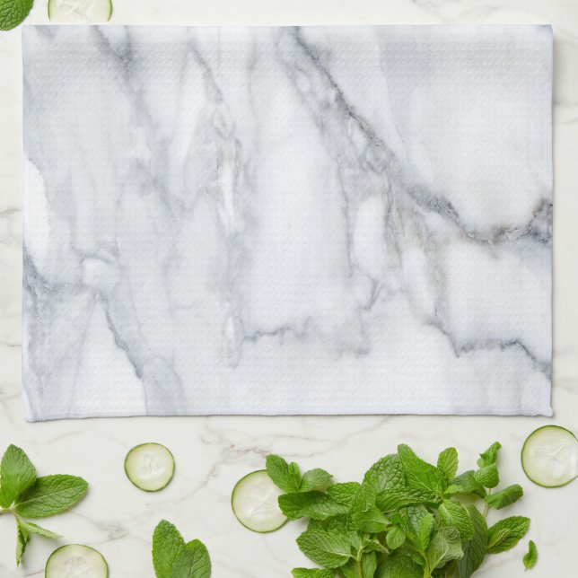 White Marble Carrara Calacatta Texture  Kitchen Towel (Folded)