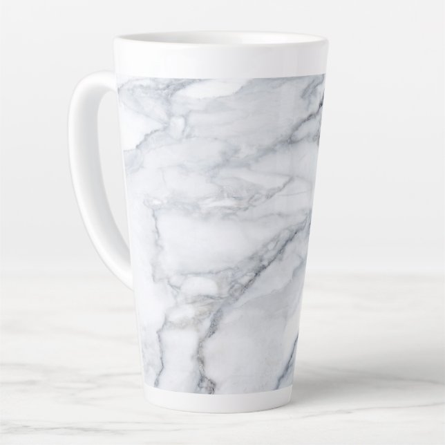 White Marble Carrara Calacatta Texture Latte Mug (Left Angle)