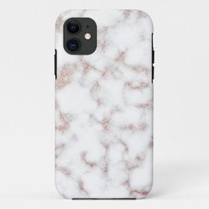 White Marble Carrara Rose Gold Glitter Texture iPhone 11 Case