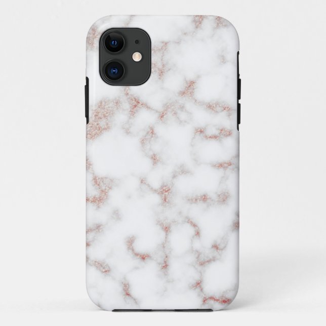 White Marble Carrara Rose Gold Glitter Texture Case-Mate iPhone Case (Back)