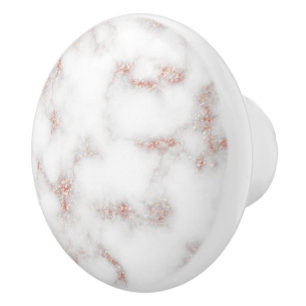 White Marble Carrara Rose Gold Glitter Texture Ceramic Knob